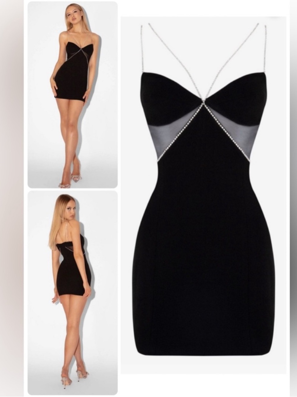 NWOT Heiress Beverly Hills Black Diamante Strap
Cutout Mini Dress Sz Small 🖤🩶🖤